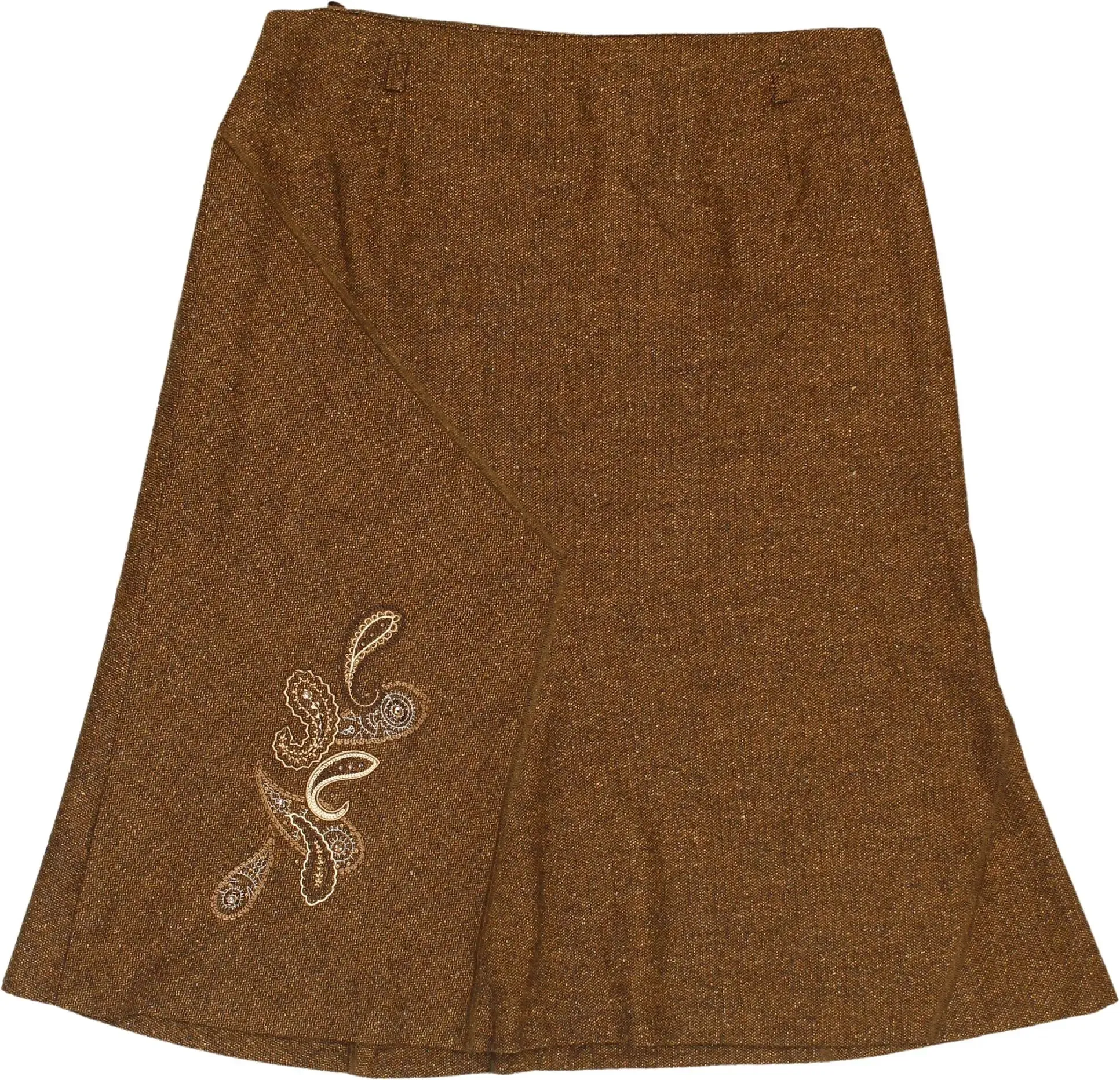 00s Brown Wool Flared Embroidered Skirt
