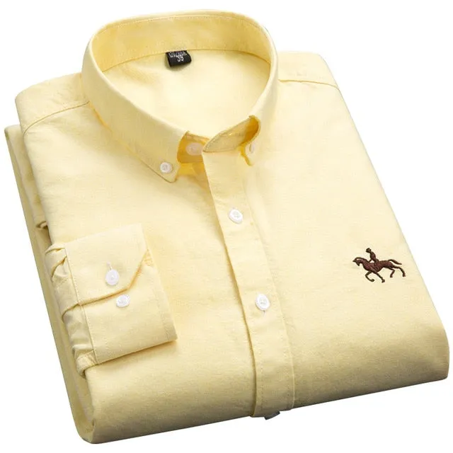 100% Cotton Oxford Plaid Solid Color Striped Shirt Tops Casual Long Sleeve Shirt Slim Fit Shirt Men Camisa Social Korean Clothes
