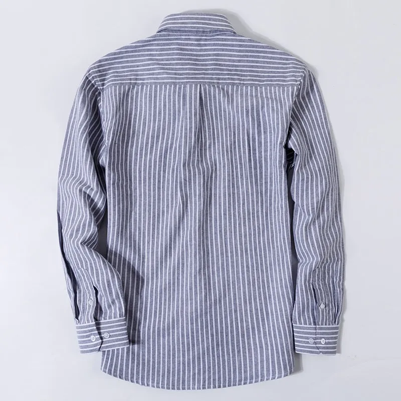 100% Cotton Oxford Plaid Solid Color Striped Shirt Tops Casual Long Sleeve Shirt Slim Fit Shirt Men Camisa Social Korean Clothes