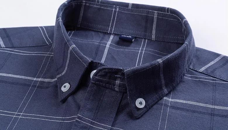 100% Cotton Oxford Plaid Solid Color Striped Shirt Tops Casual Long Sleeve Shirt Slim Fit Shirt Men Camisa Social Korean Clothes