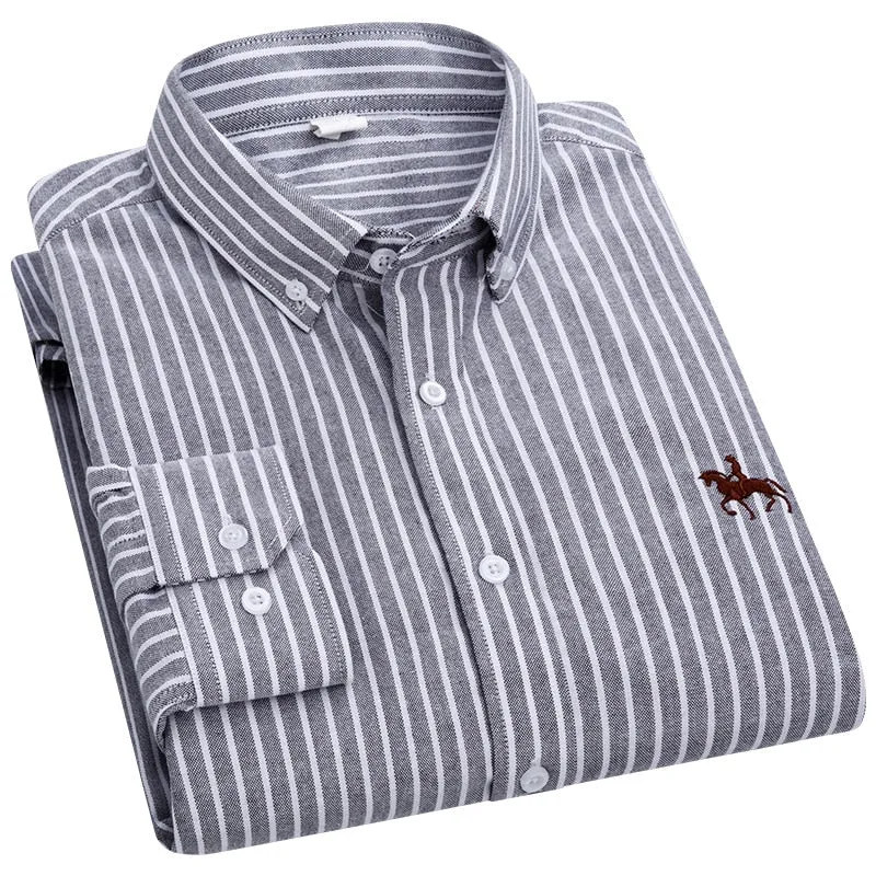 100% Cotton Oxford Plaid Solid Color Striped Shirt Tops Casual Long Sleeve Shirt Slim Fit Shirt Men Camisa Social Korean Clothes