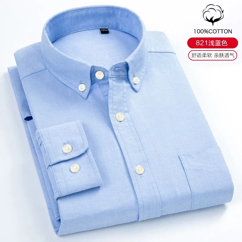 100% Cotton Oxford Plaid Solid Color Striped Shirt Tops Casual Long Sleeve Shirt Slim Fit Shirt Men Camisa Social Korean Clothes