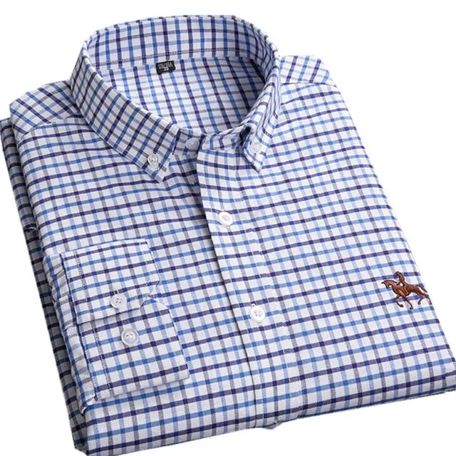 100% Cotton Oxford Plaid Solid Color Striped Shirt Tops Casual Long Sleeve Shirt Slim Fit Shirt Men Camisa Social Korean Clothes