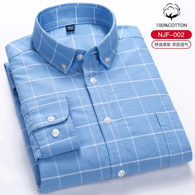 100% Cotton Oxford Plaid Solid Color Striped Shirt Tops Casual Long Sleeve Shirt Slim Fit Shirt Men Camisa Social Korean Clothes