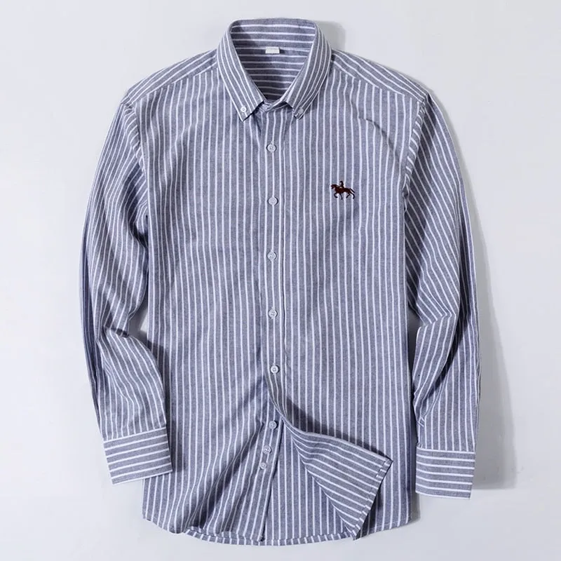 100% Cotton Oxford Plaid Solid Color Striped Shirt Tops Casual Long Sleeve Shirt Slim Fit Shirt Men Camisa Social Korean Clothes