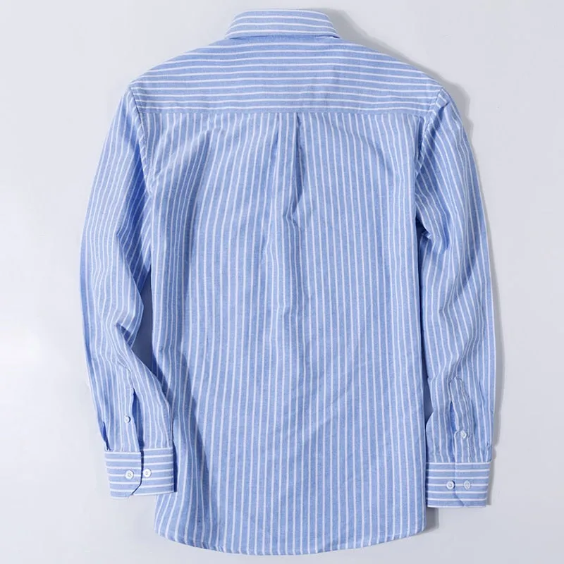 100% Cotton Oxford Plaid Solid Color Striped Shirt Tops Casual Long Sleeve Shirt Slim Fit Shirt Men Camisa Social Korean Clothes