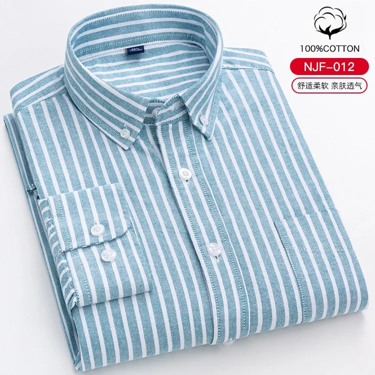 100% Cotton Oxford Plaid Solid Color Striped Shirt Tops Casual Long Sleeve Shirt Slim Fit Shirt Men Camisa Social Korean Clothes