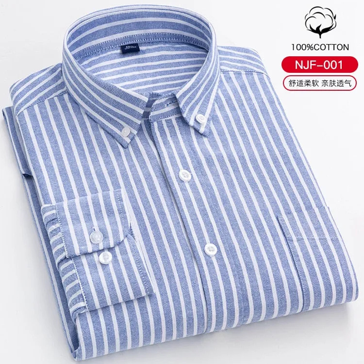 100% Cotton Oxford Plaid Solid Color Striped Shirt Tops Casual Long Sleeve Shirt Slim Fit Shirt Men Camisa Social Korean Clothes