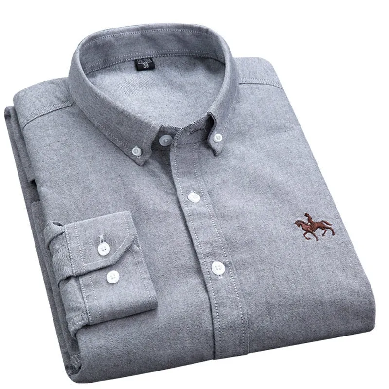 100% Cotton Oxford Plaid Solid Color Striped Shirt Tops Casual Long Sleeve Shirt Slim Fit Shirt Men Camisa Social Korean Clothes
