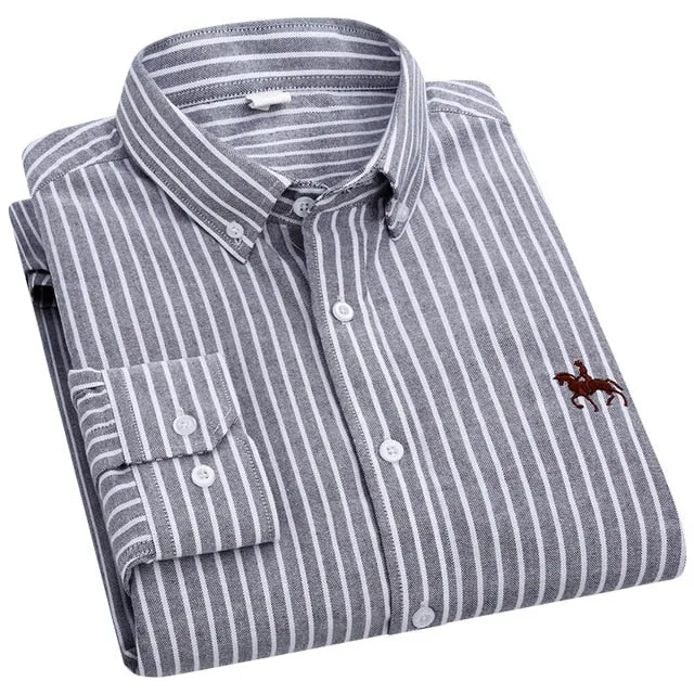 100% Cotton Oxford Plaid Solid Color Striped Shirt Tops Casual Long Sleeve Shirt Slim Fit Shirt Men Camisa Social Korean Clothes