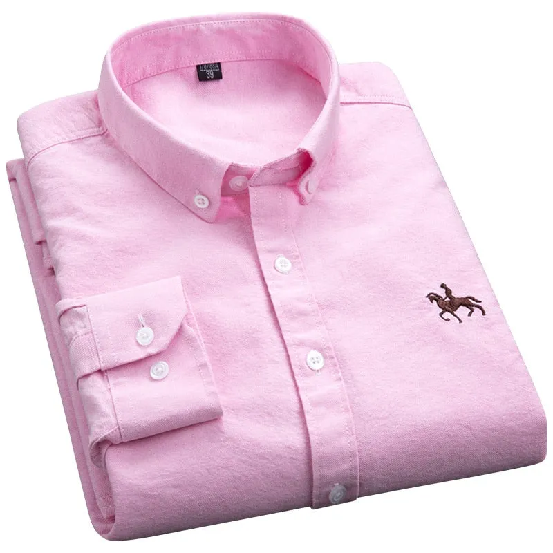 100% Cotton Oxford Plaid Solid Color Striped Shirt Tops Casual Long Sleeve Shirt Slim Fit Shirt Men Camisa Social Korean Clothes