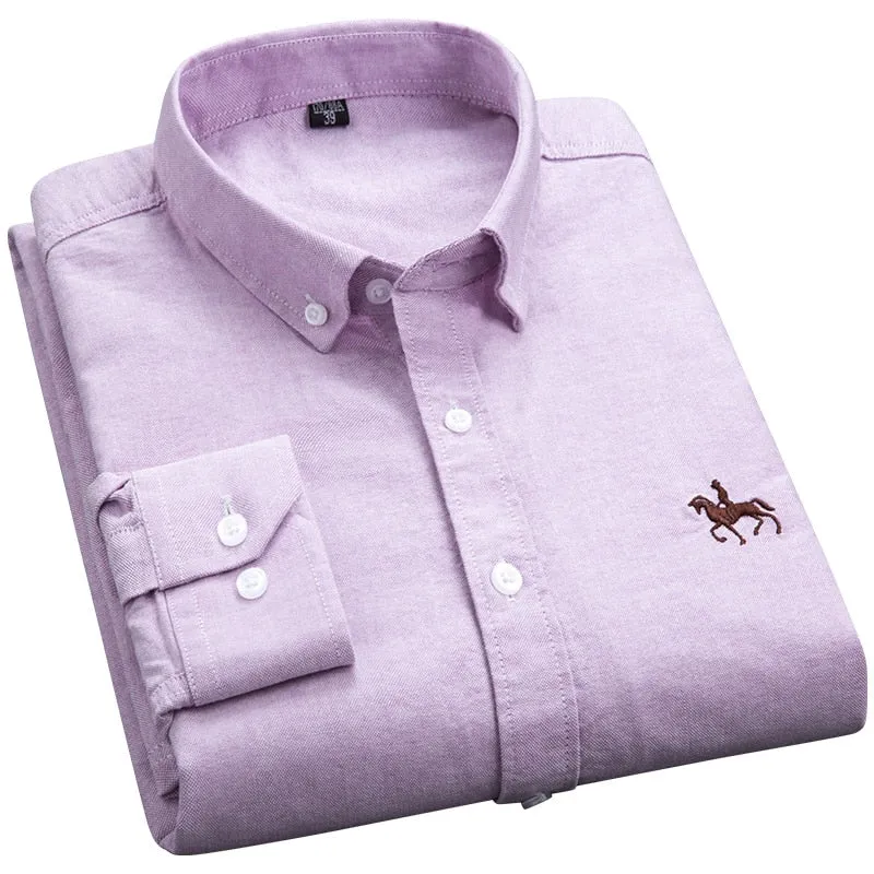 100% Cotton Oxford Plaid Solid Color Striped Shirt Tops Casual Long Sleeve Shirt Slim Fit Shirt Men Camisa Social Korean Clothes