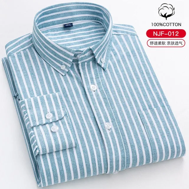 100% Cotton Oxford Plaid Solid Color Striped Shirt Tops Casual Long Sleeve Shirt Slim Fit Shirt Men Camisa Social Korean Clothes