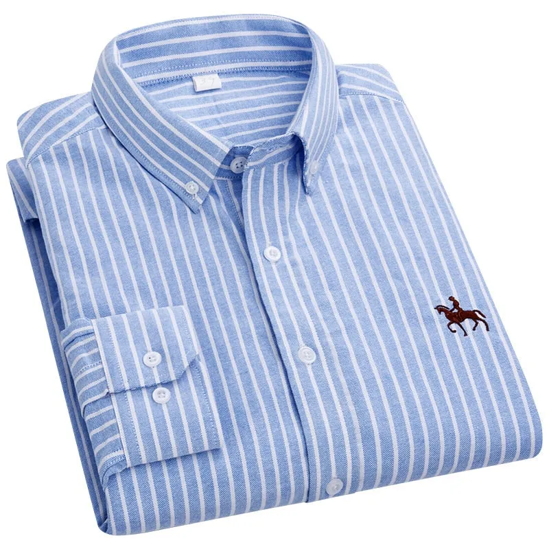 100% Cotton Oxford Plaid Solid Color Striped Shirt Tops Casual Long Sleeve Shirt Slim Fit Shirt Men Camisa Social Korean Clothes