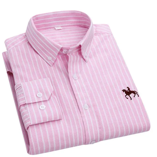 100% Cotton Oxford Plaid Solid Color Striped Shirt Tops Casual Long Sleeve Shirt Slim Fit Shirt Men Camisa Social Korean Clothes