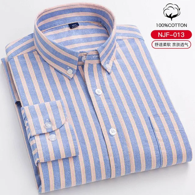 100% Cotton Oxford Plaid Solid Color Striped Shirt Tops Casual Long Sleeve Shirt Slim Fit Shirt Men Camisa Social Korean Clothes
