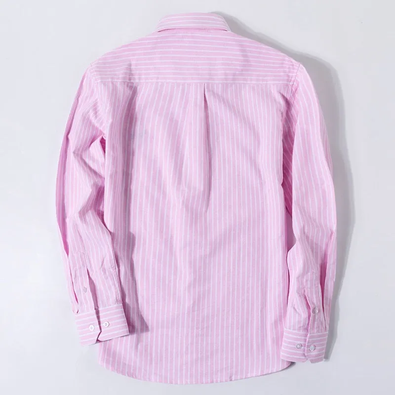 100% Cotton Oxford Plaid Solid Color Striped Shirt Tops Casual Long Sleeve Shirt Slim Fit Shirt Men Camisa Social Korean Clothes