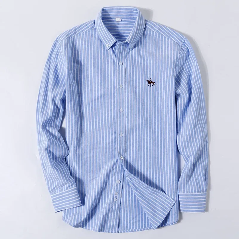 100% Cotton Oxford Plaid Solid Color Striped Shirt Tops Casual Long Sleeve Shirt Slim Fit Shirt Men Camisa Social Korean Clothes