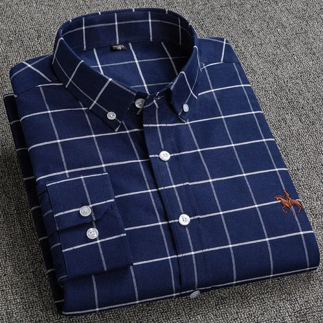100% Cotton Oxford Plaid Solid Color Striped Shirt Tops Casual Long Sleeve Shirt Slim Fit Shirt Men Camisa Social Korean Clothes