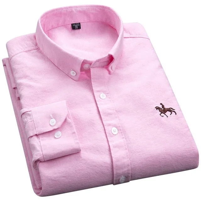 100% Cotton Oxford Plaid Solid Color Striped Shirt Tops Casual Long Sleeve Shirt Slim Fit Shirt Men Camisa Social Korean Clothes