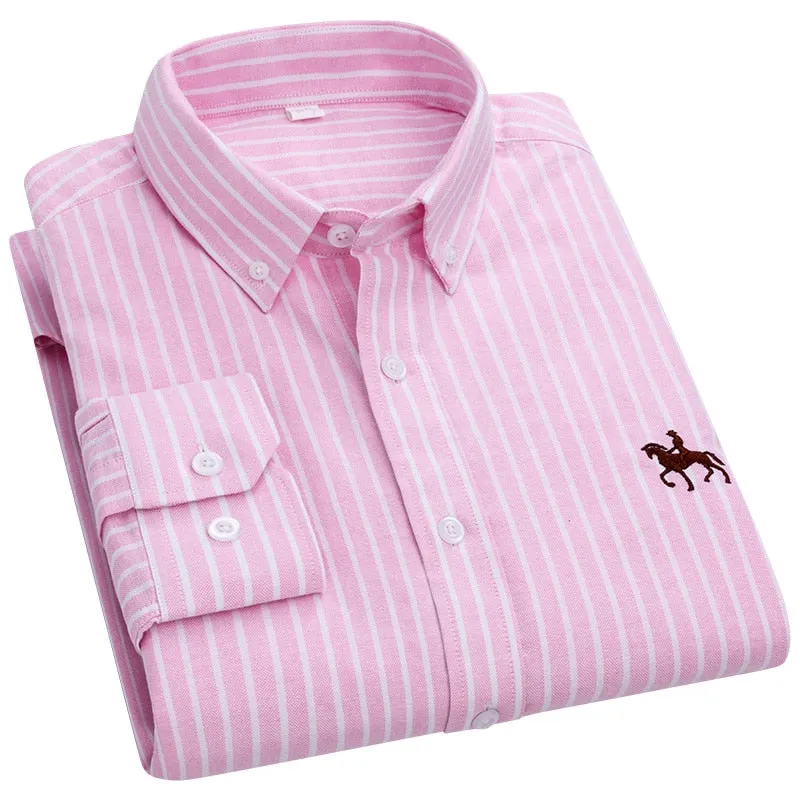 100% Cotton Oxford Plaid Solid Color Striped Shirt Tops Casual Long Sleeve Shirt Slim Fit Shirt Men Camisa Social Korean Clothes