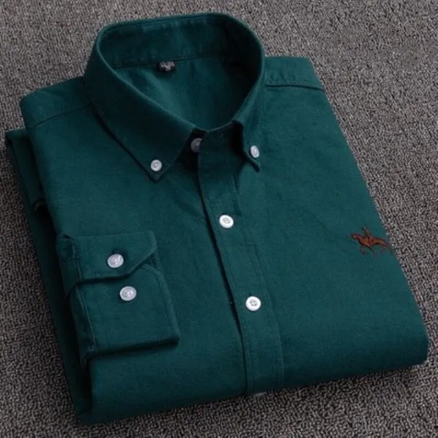 100% Cotton Oxford Plaid Solid Color Striped Shirt Tops Casual Long Sleeve Shirt Slim Fit Shirt Men Camisa Social Korean Clothes