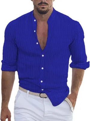 100 Percent Cotton Hemp Shirts for Men Short Sleeve Striped Button Down Athletic Shirt Summer Beach