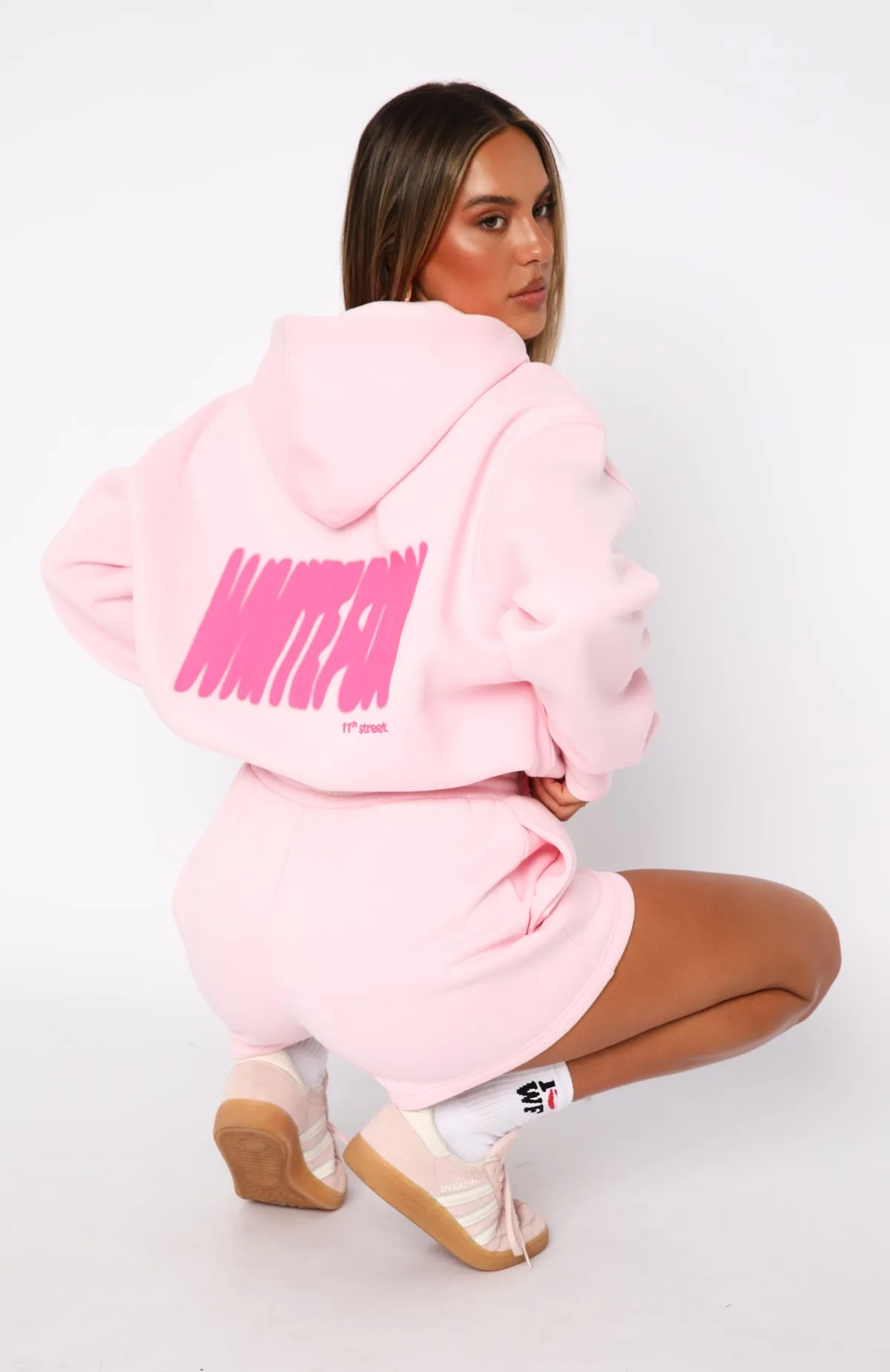 11th Street New York Or Nowhere Oversized Hoodie Pink Sugar Chunky Cable Pattern