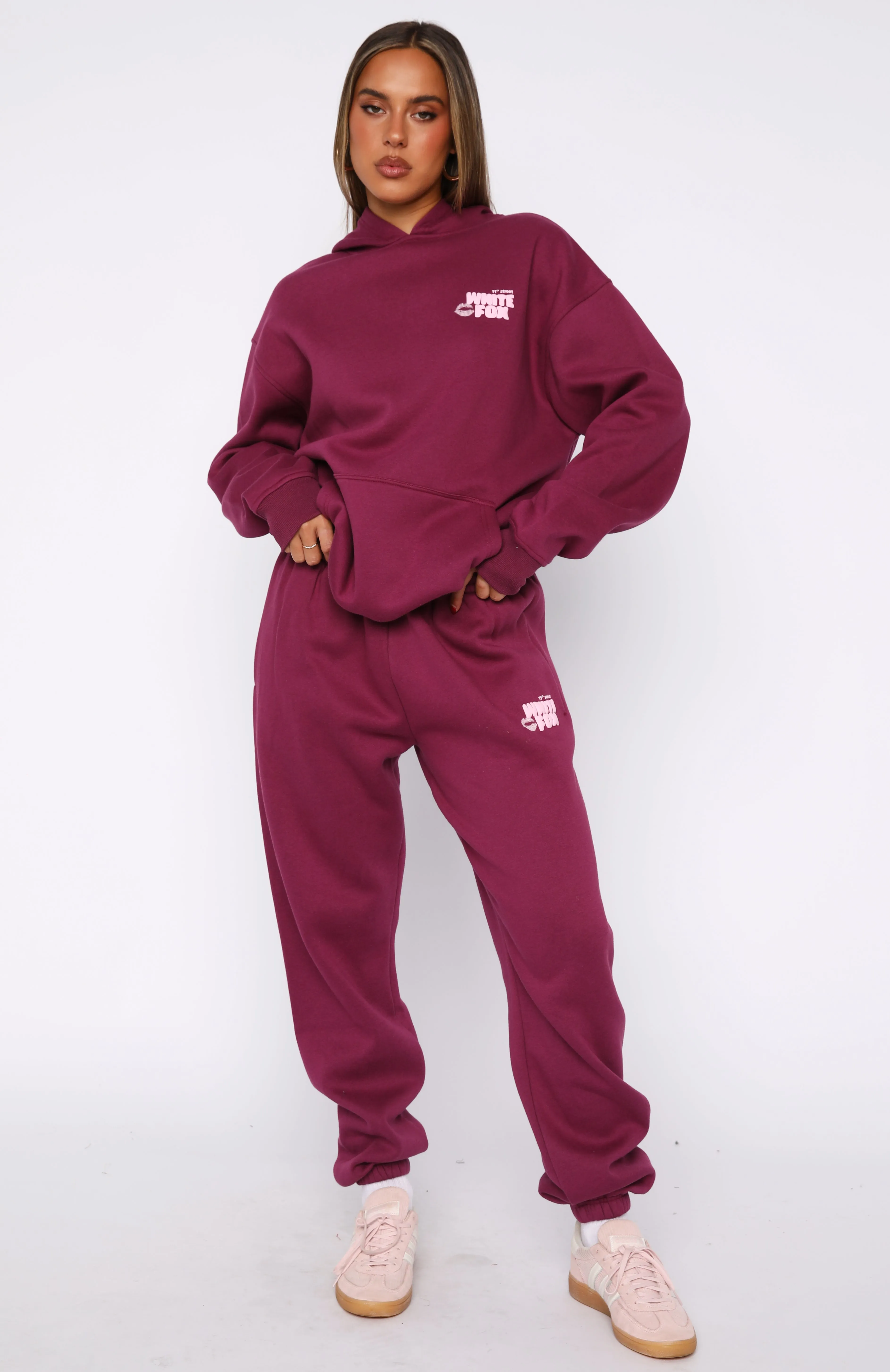 11th Street Sweet Kisses Sweatpants Very Berry Stretch Ribbing DoubleLayered Hem