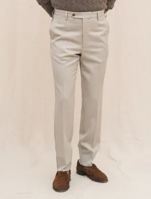 190 Flat Front Wool Twill Trousers Beige
