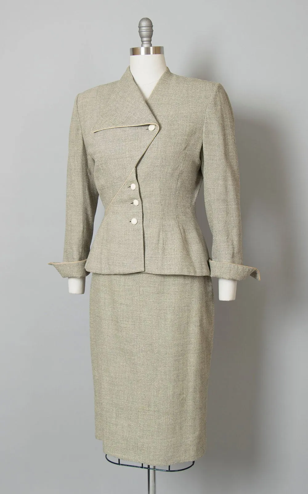 1950s Lilli Ann Grey Flecked Wool Skirt Suit | small/medium