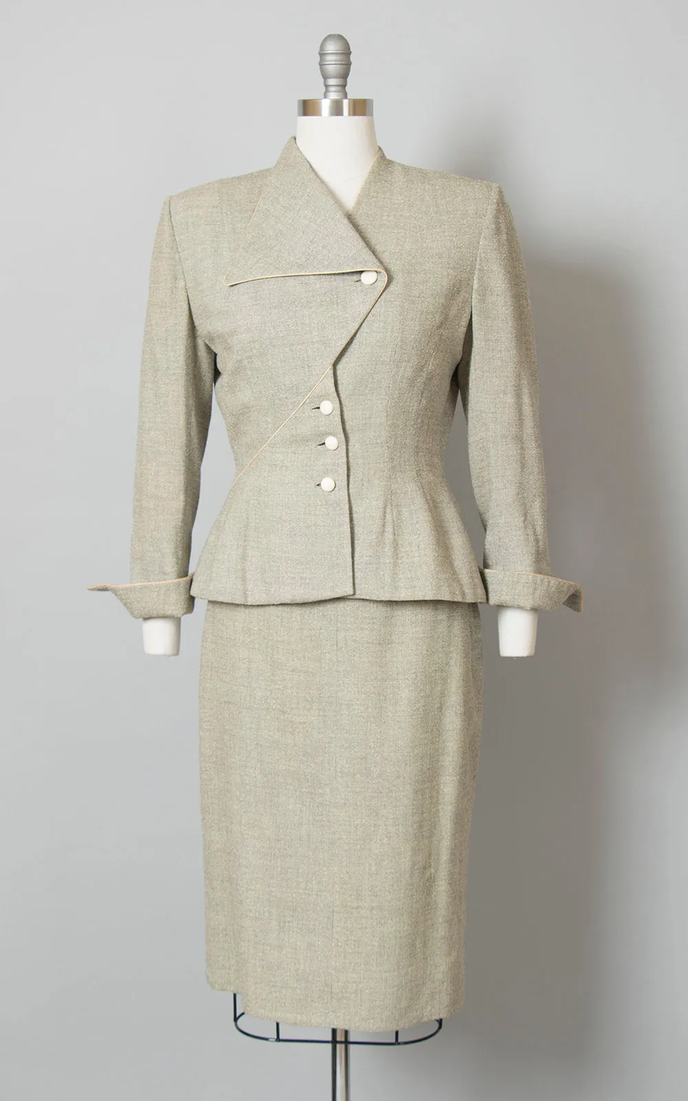 1950s Lilli Ann Grey Flecked Wool Skirt Suit | small/medium