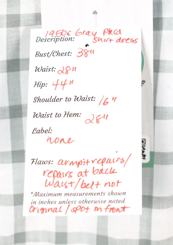 1950s Vintage Gray Plaid Shirt Dress