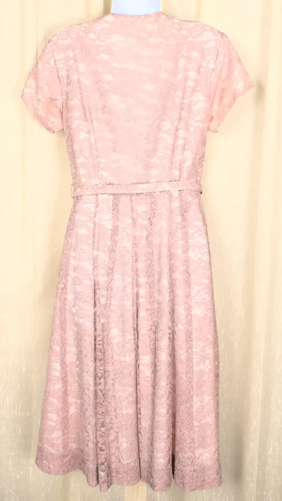 1950s Vintage Light Pink Lace Dress