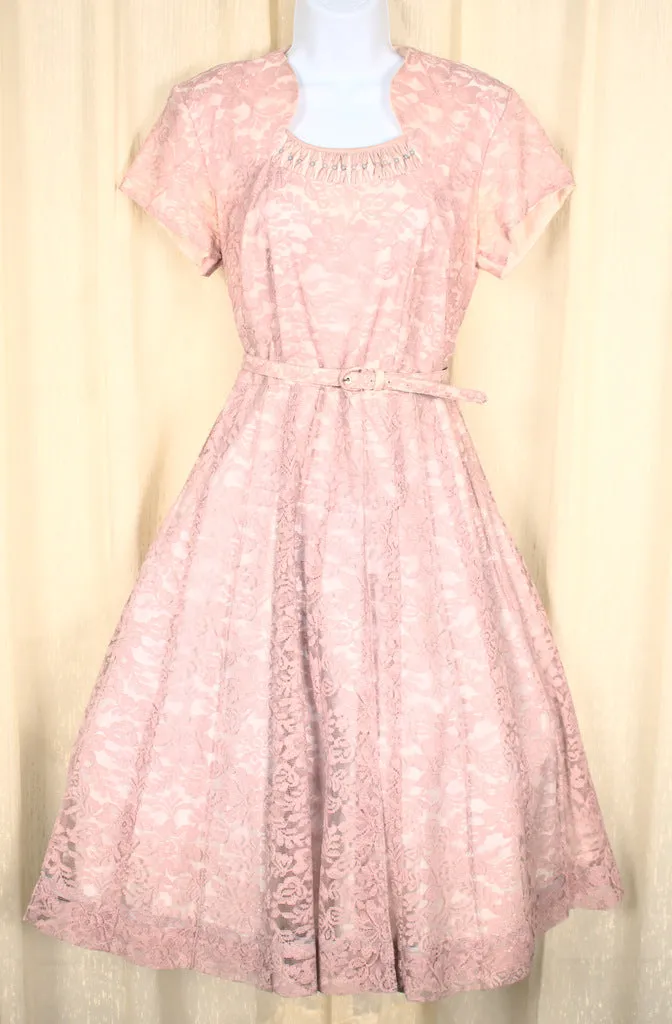 1950s Vintage Light Pink Lace Dress