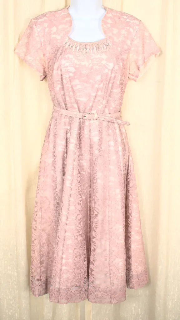 1950s Vintage Light Pink Lace Dress