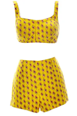 1960s Gidget Yellow Paisley 2 Piece Swimsuit or Playsuit