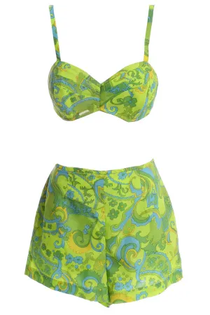 1960's Two Piece Vintage Playsuit Green Swimsuit Bermuda New York