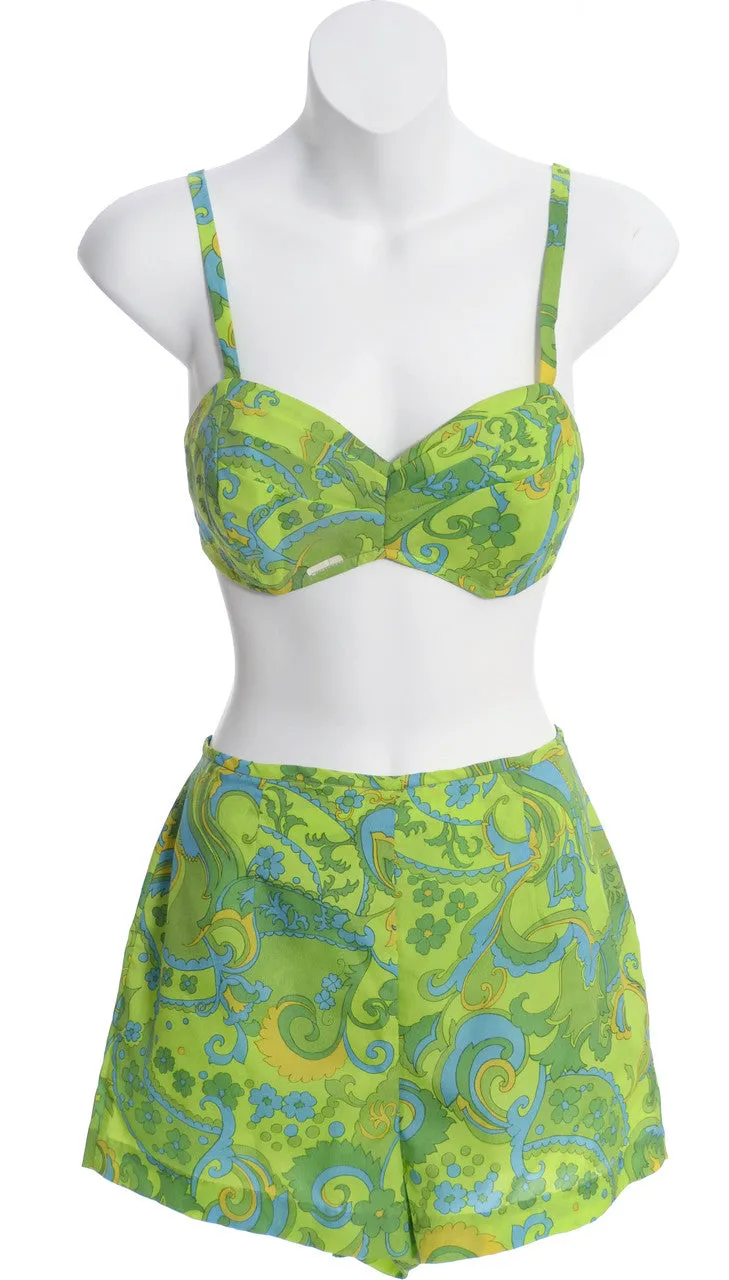 1960's Two Piece Vintage Playsuit Green Swimsuit Bermuda New York