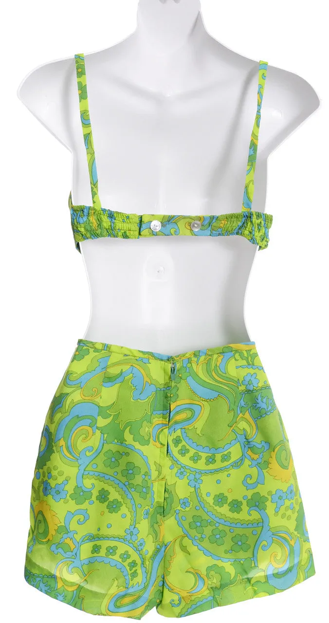 1960's Two Piece Vintage Playsuit Green Swimsuit Bermuda New York