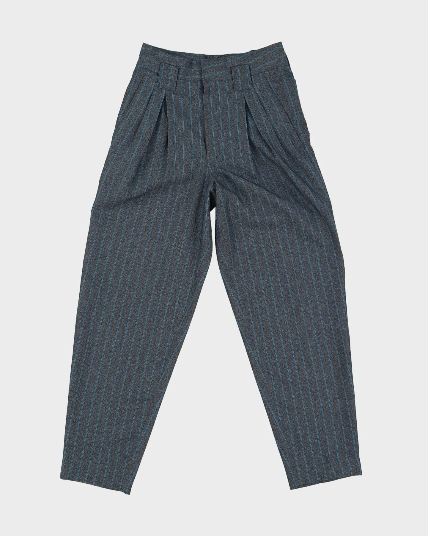 1980s High Waisted Grey Striped Trousers - XS