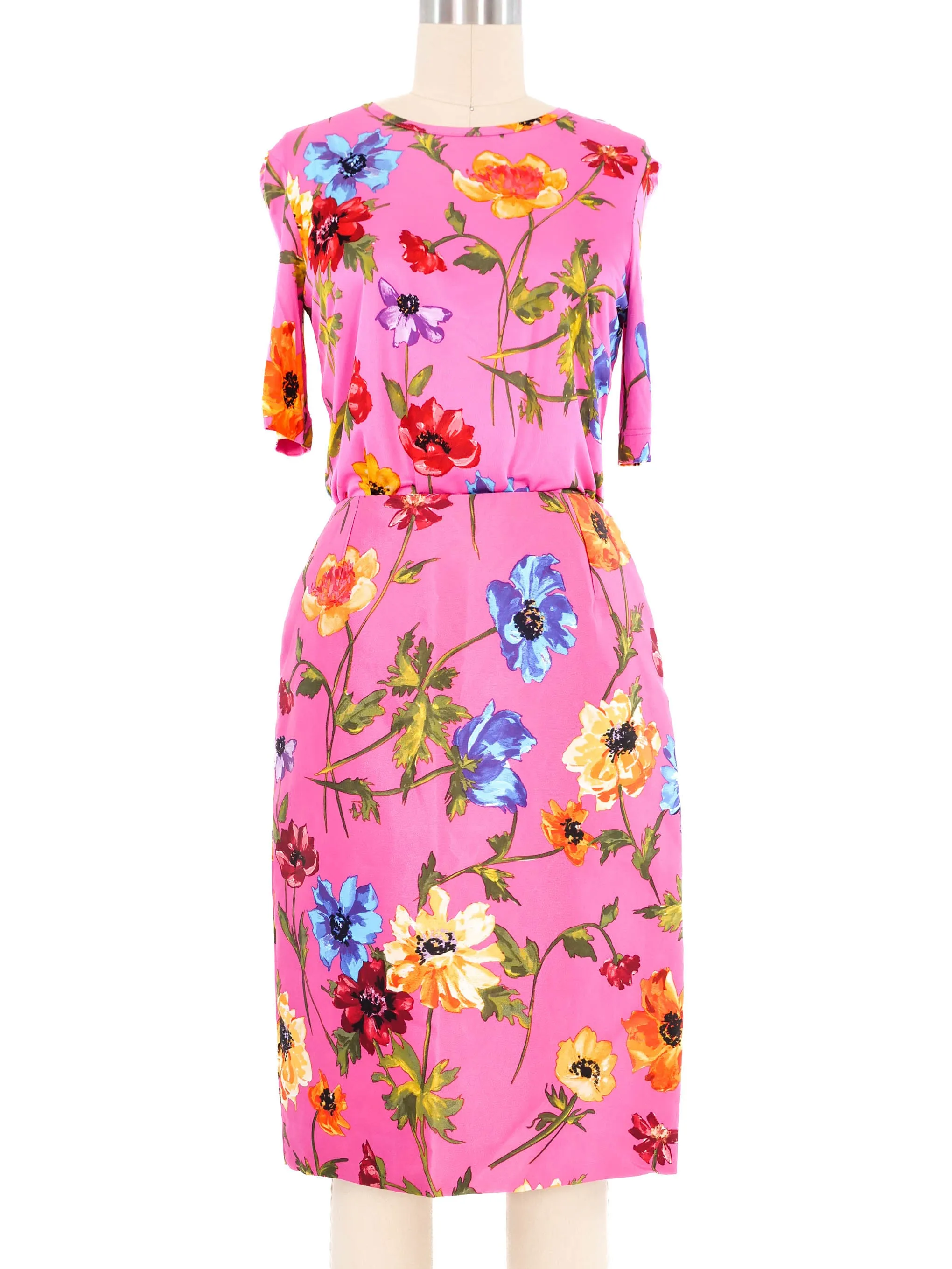 1990s Dolce and Gabbana Pink Floral Skirt Suit