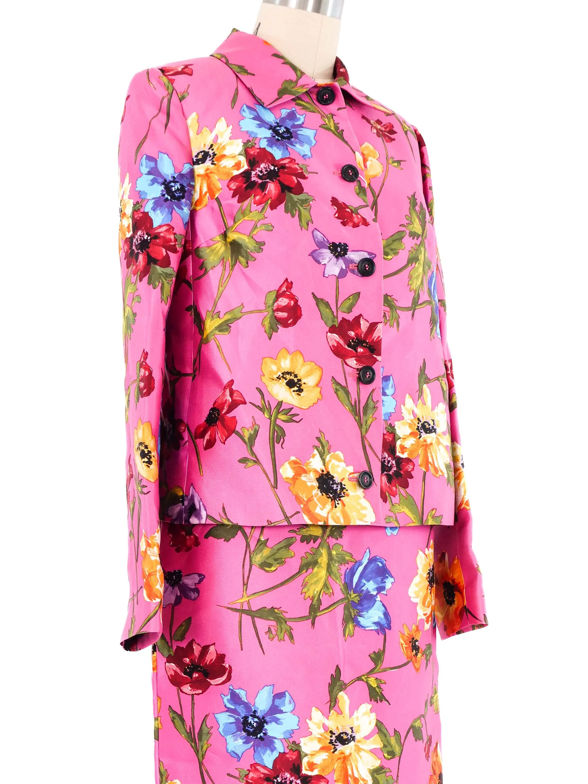 1990s Dolce and Gabbana Pink Floral Skirt Suit
