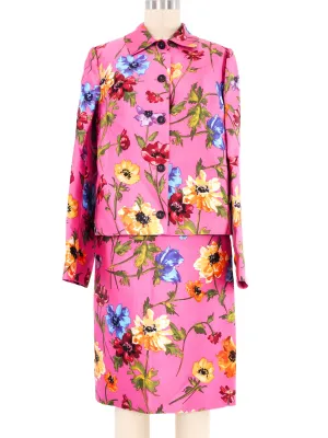 1990s Dolce and Gabbana Pink Floral Skirt Suit