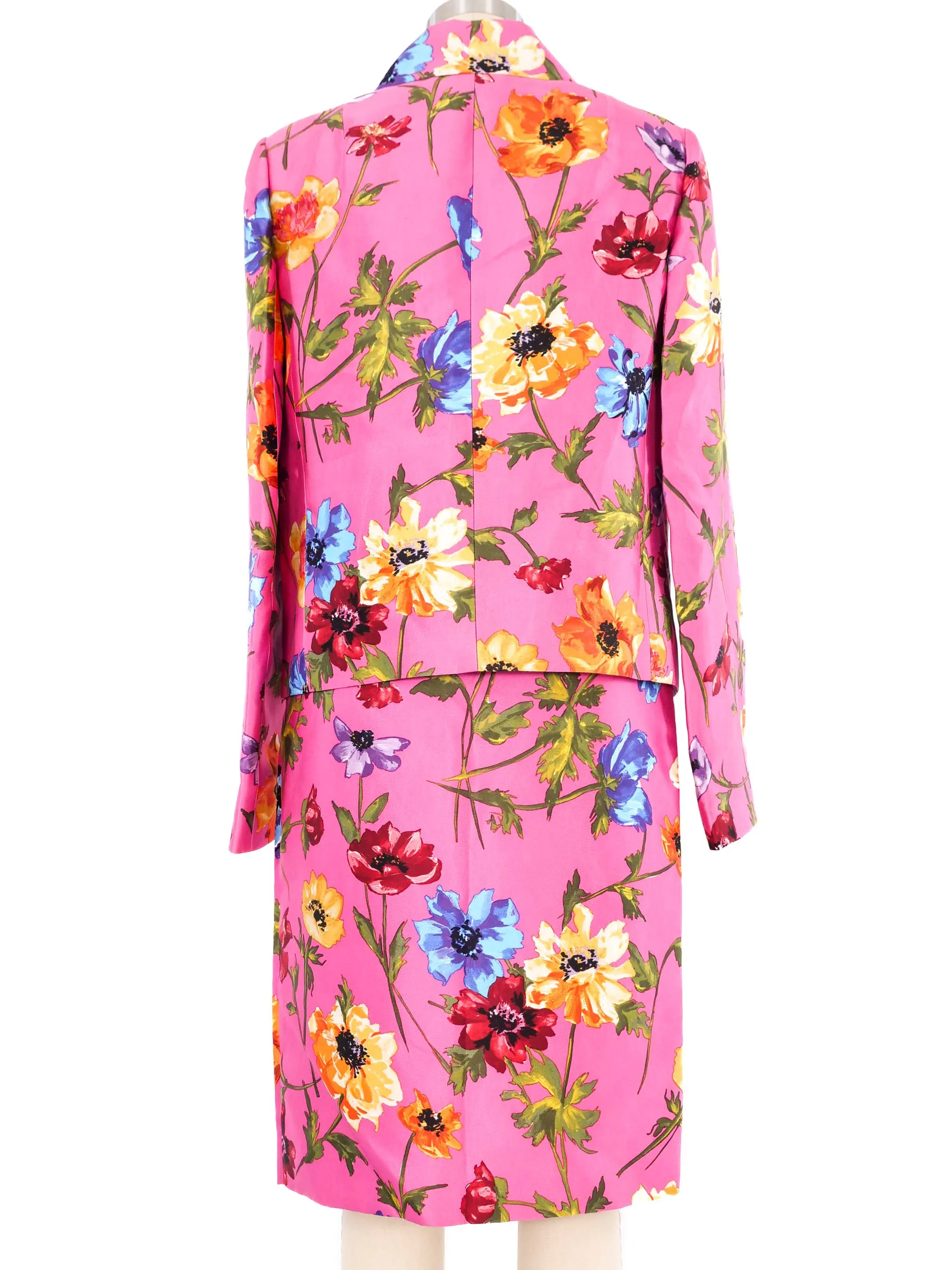 1990s Dolce and Gabbana Pink Floral Skirt Suit