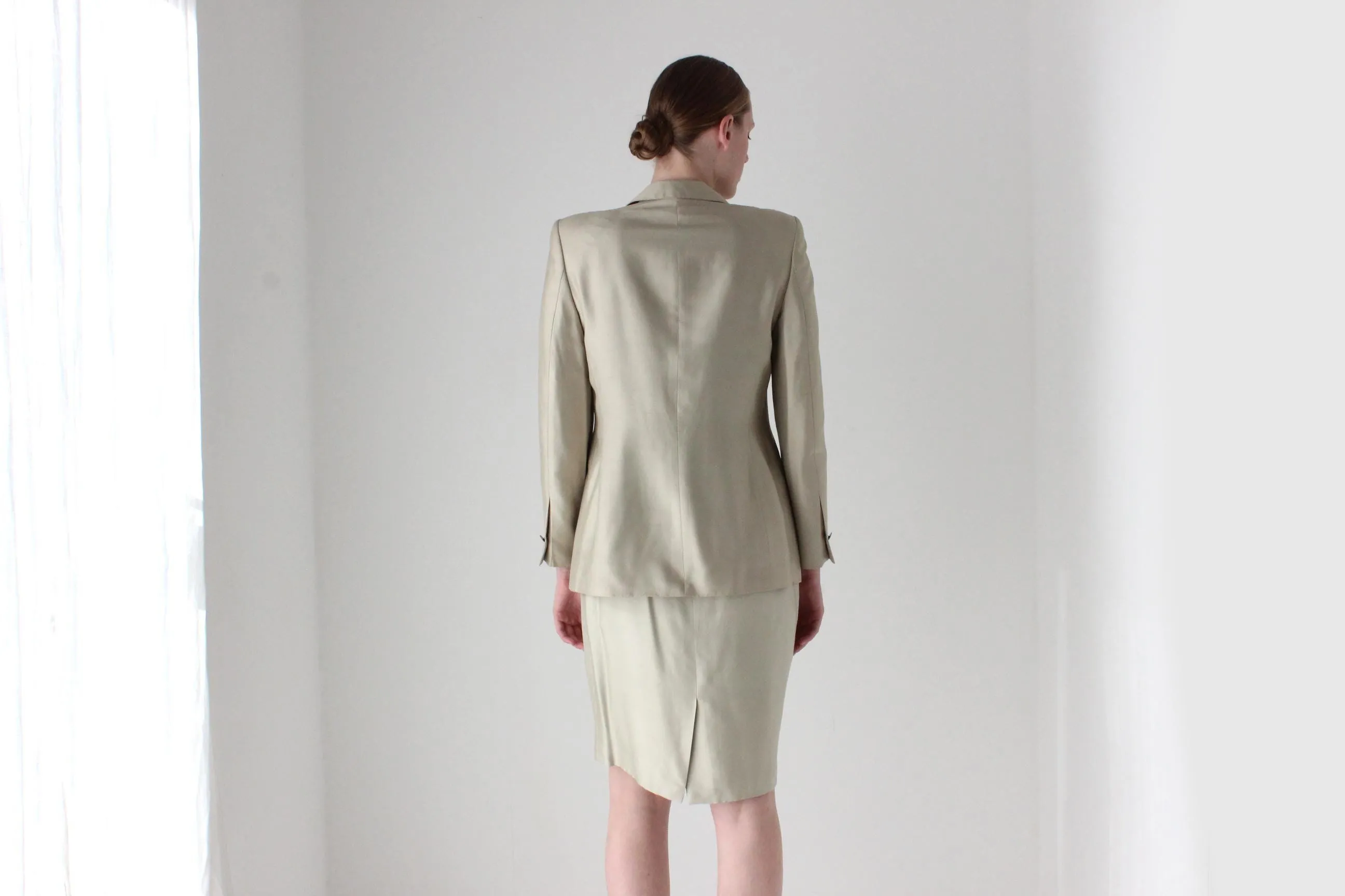 1990s Escada by Margaretha Ley Neutral Silk Skirt Suit