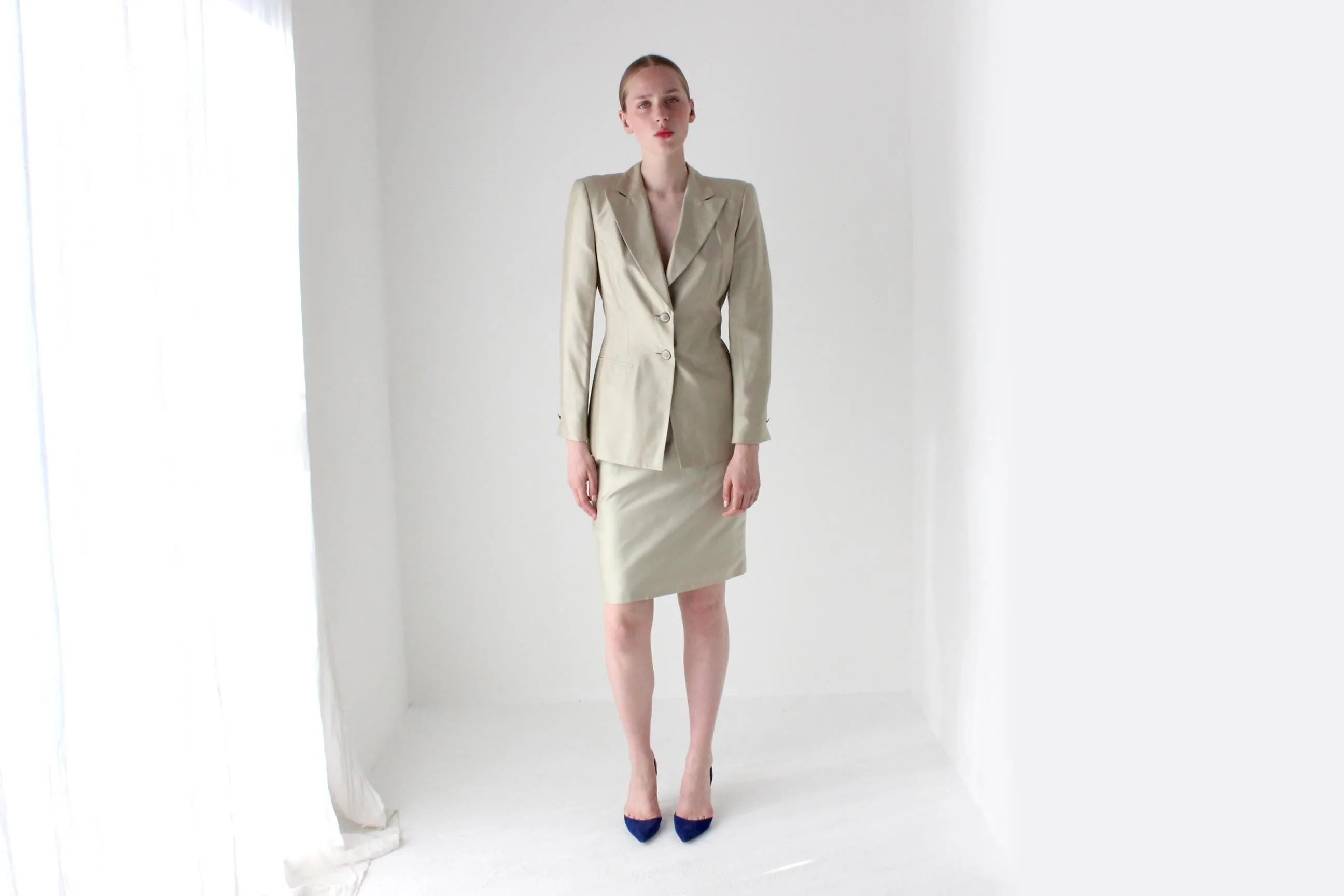 1990s Escada by Margaretha Ley Neutral Silk Skirt Suit