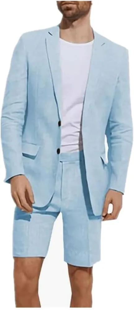 2 Pcs Linen Men Suits Summer Shorts Blazer Set Beach Wedding Lightweight Men Outfits Mens Wedding Grooms