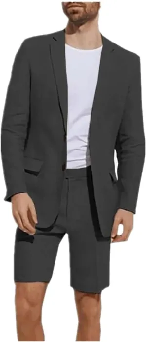 2 Pcs Linen Men Suits Summer Shorts Blazer Set Beach Wedding Lightweight Men Outfits Mens Wedding Grooms