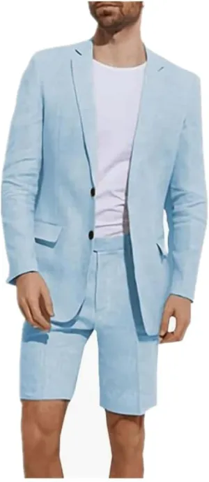 2 Pcs Linen Men Suits Summer Shorts Blazer Set Beach Wedding Lightweight Men Outfits Mens Wedding Grooms